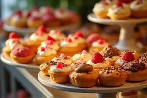 Auswahl an kleinen Desserts auf Display
